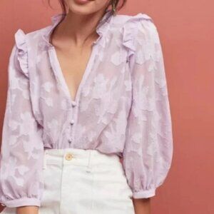 Maeve lavender semi-sheer blouse